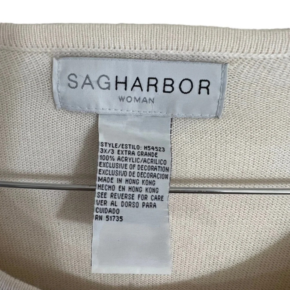 Sag Harbor Cream and Black Sweater Plus Size 3X Embroidered Sequins Embellished - Picture 9 of 9